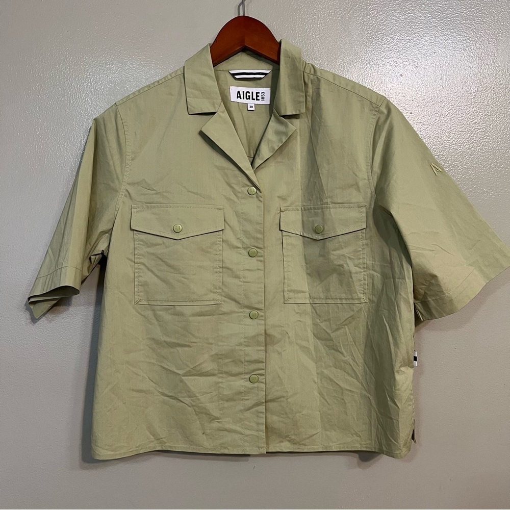 Agile 1853 Women’s Green Snap Button Up Boxy Top Shirt Size 38/M